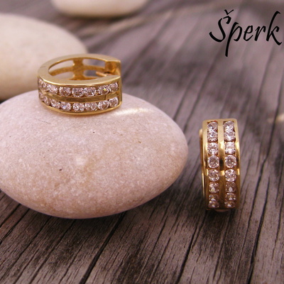 Náušnice kruhy se dvěma řadami zirkonů ~ žluté zlato