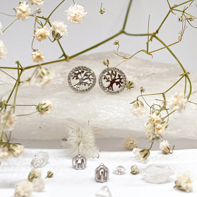 Stříbrné náušnice na šroubek - stromy života se zirkony Stříbrné náušnice na šroubek - stromy života se zirkony