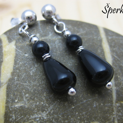 Stříbro: dlouhé visací náušnice – onyx