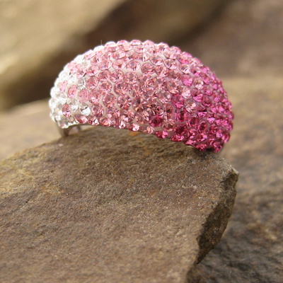 Stříbrný prsten s krystaly SWAROVSKI, růžový