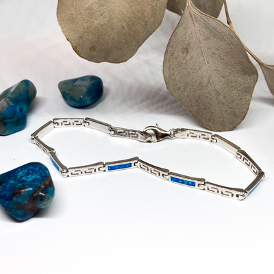 Náramek s modrými syntetickými opály ~ stříbro  Náramek s modrými syntetickými opály ~ stříbro