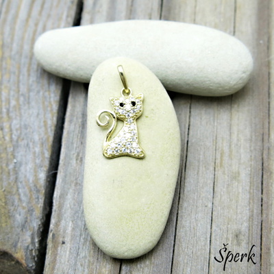 Přívěsek žluté zlato – kočka se zirkony
