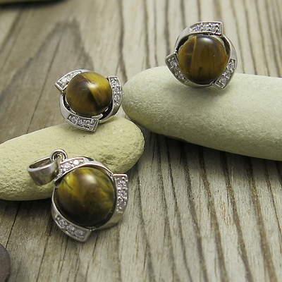 Souprava s tygřím okem a zirkony ~ stříbro  Souprava s tygřím okem a zirkony ~ stříbro