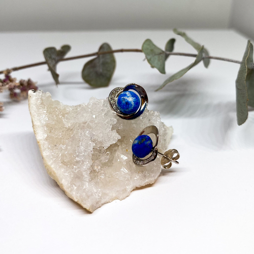 Náušnice s lapisem lazuli a zirkony ~ stříbro  Náušnice s lapisem lazuli a zirkony ~ stříbro  1