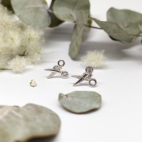 Stříbrné náušnice se zirkony - nůžky Stříbrné náušnice se zirkony - nůžky 1