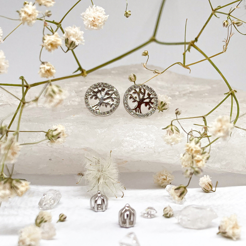 Stříbrné náušnice na šroubek - stromy života se zirkony Stříbrné náušnice na šroubek - stromy života se zirkony 1