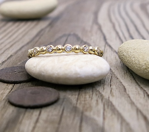 Prsten se zirkony a kuličkami ~ žluté zlato  Prsten se zirkony a kuličkami ~ žluté zlato  1