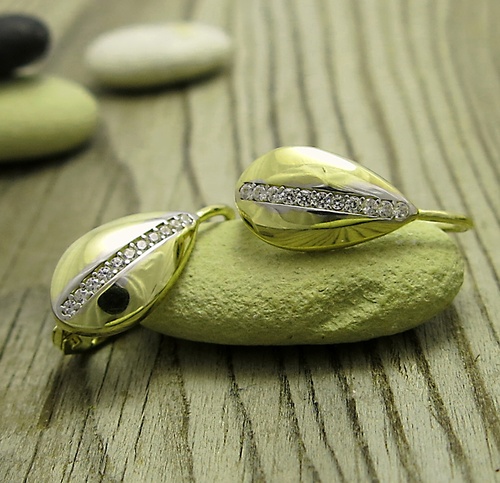 Slza ~ náušnice žluté zlato se zirkony 1