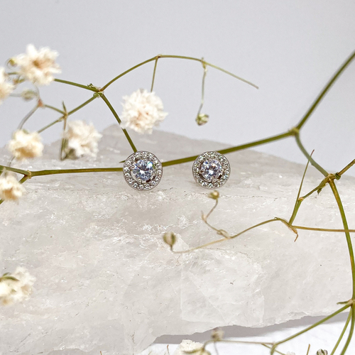 Stříbrné náušnice na šroubek - kulaté se zirkony 1