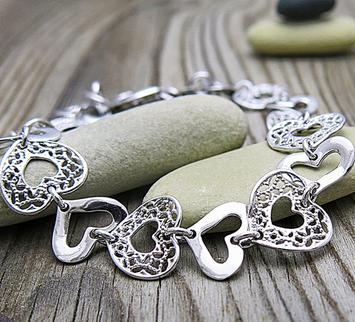 Filigránové srdce ~ stříbrný náramek 1