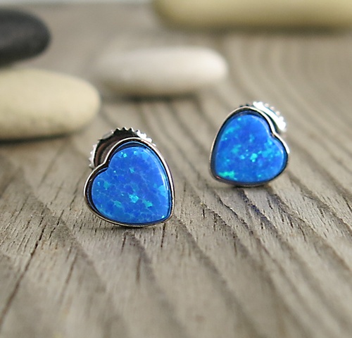 Opálová srdíčka ~ stříbrné náušnice 1