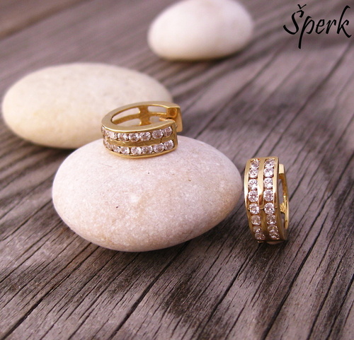 Zlaté kruhy se dvěma řadami zirkonů ~ náušnice ze žlutého zlata 1