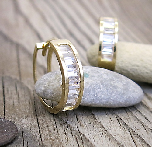 Náušnice žluté zlato ~ kruhy se zirkony 1