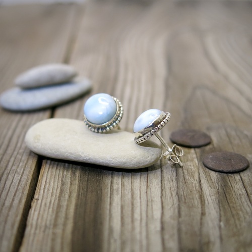 Stříbrné náušnice s přírodním larimarem Stříbrné náušnice s přírodním larimarem 1