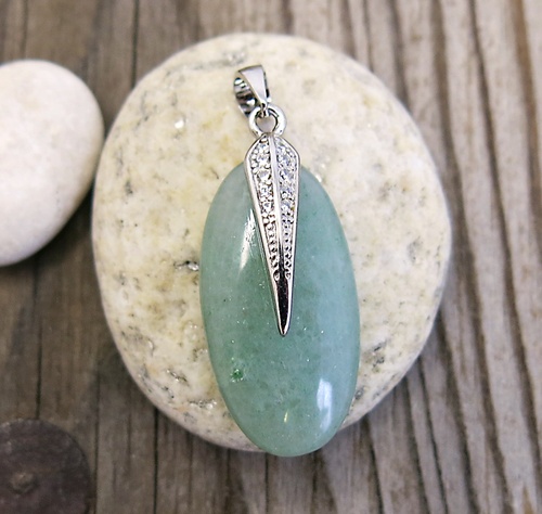 Přívěsek avanturín a zirkony ~ stříbro  1