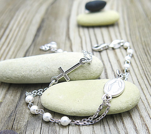 Perličky ~ stříbrný růženec na ruku 1