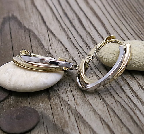 Náušnice kombinované ~ žluté a bílé zlato ~ kruhy 1