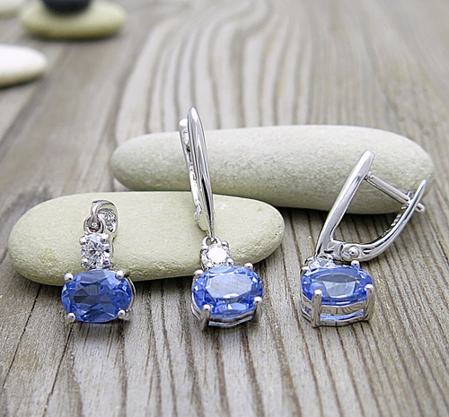 Tanzanit a zirkony ~ stříbrná souprava 1