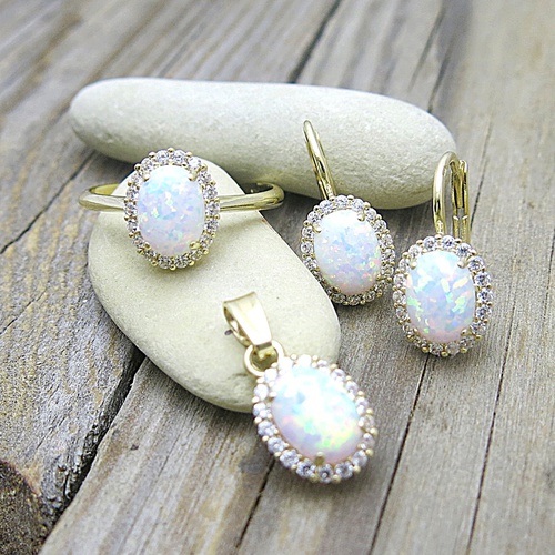 Královská souprava šperků s opály a zirkony ~ žluté zlato (pouze náušnice) 1