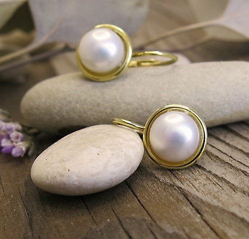 Náušnice žluté zlato ~ s perlou Náušnice žluté zlato ~ s perlou 1