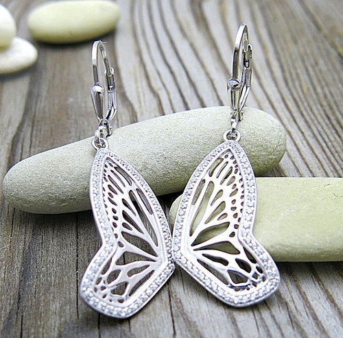 Motýlí křídla ~ stříbrné náušnice se zirkony Motýlí křídla ~ stříbrné náušnice se zirkony 1