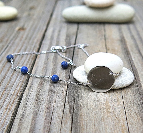 Náramek s modrými drahými kameny: lapis lazuli ~ bílé zlato  Náramek s modrými drahými kameny: lapis lazuli ~ bílé zlato  1