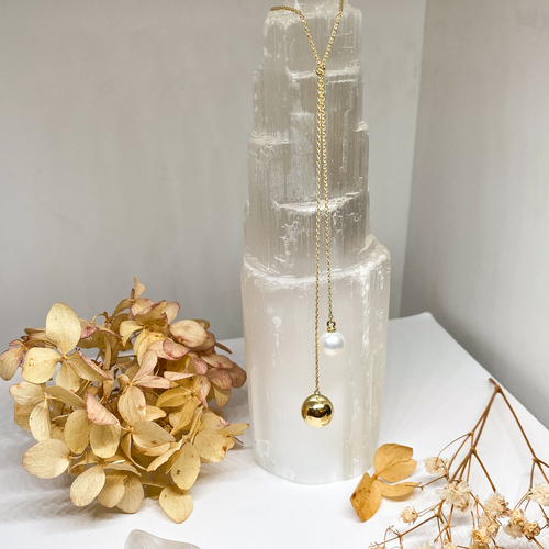 Náhrdelník žluté zlato ~ s kuličkou a říční perlou 1