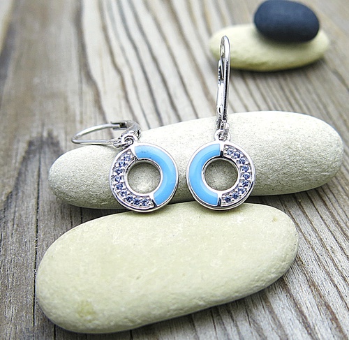 Visací náušnice ze stříbra ~ modré kruhy Visací náušnice ze stříbra ~ modré kruhy 1