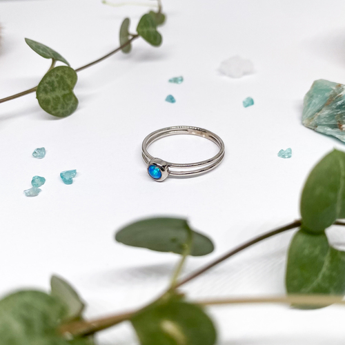 Stříbrný dvojitý prsten ~ modrý opál 1