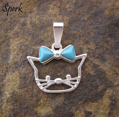 Stříbrný tyrkysový přívěsek kočka 1
