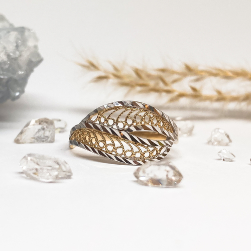 Masivní zdobený prsten ~ žluté a bílé zlato  1