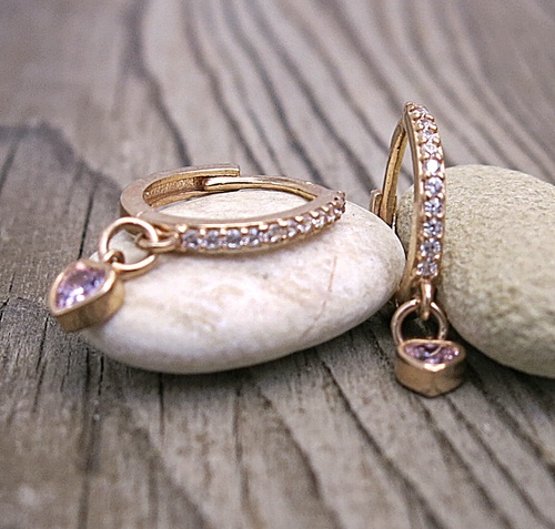 Růžové zlato se zirkony a srdíčkem ~ náušnice Růžové zlato se zirkony a srdíčkem ~ náušnice 1