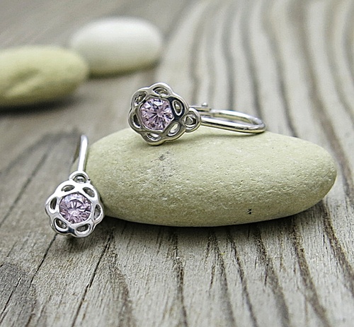 Dětské náušnice ~ zlato bílé, růžový zirkon 1