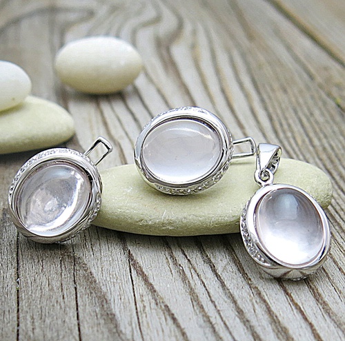 Souprava šperků s růženínem a zirkony ~ stříbro  Souprava šperků s růženínem a zirkony ~ stříbro  1