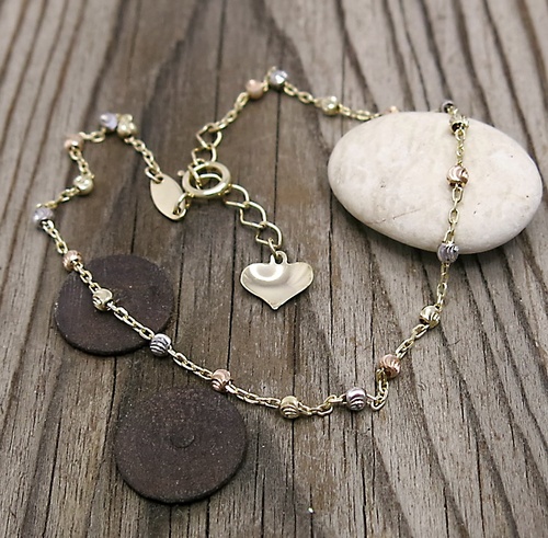 Náramek s kuličkami ~ bílé, růžové a žluté zlato 1