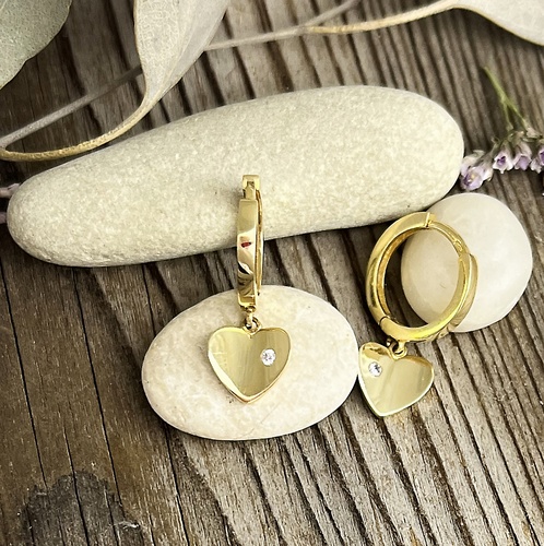 Náušnice srdce se zirkonem ~ žluté zlato  1