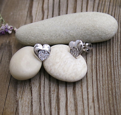 Srdíčka ~ náušnice bílé zlato se zirkony  1