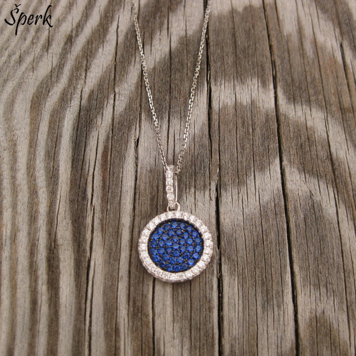 Stříbrný přívěsek – kolečko s modrými zirkony 1