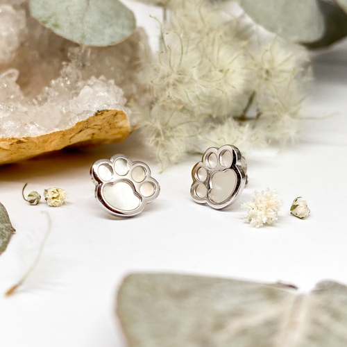 Stříbrné náušnice - tlapky s perletí  Stříbrné náušnice - tlapky s perletí  1