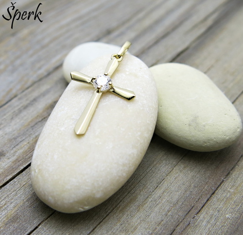 Žluté zlato, křížek, zirkon – zlatý přívěsek 1