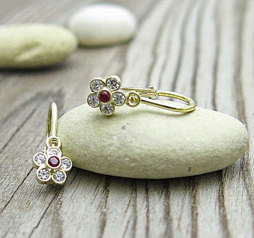 Kytičky zirkony ~ dětské náušnice žluté zlato 1