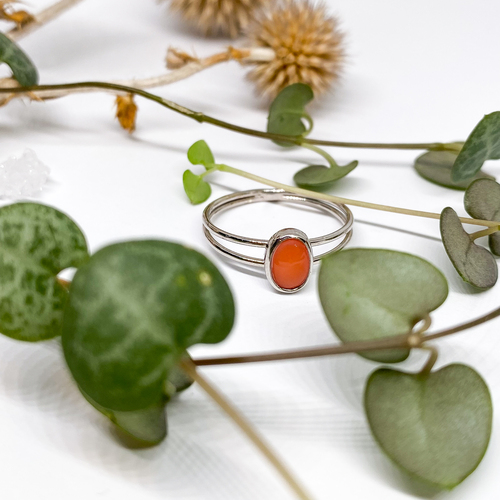 Stříbrný dvojitý prsten ~ růžový korál 1