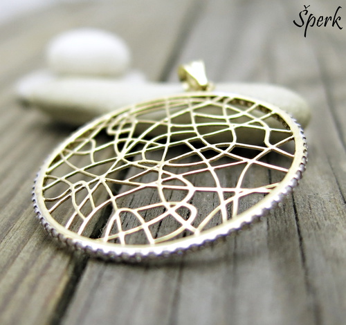 Originální přívěsek se zirkony síť vláken ~ žluté zlato  1