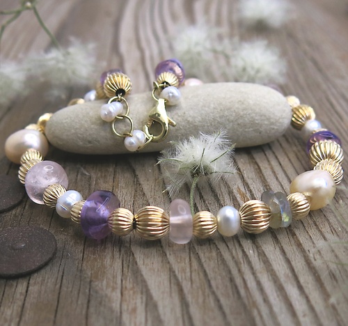 Náramek s minerály ~ žluté zlato  1