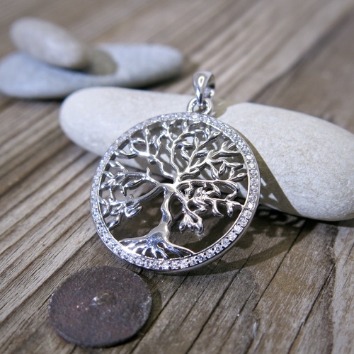 Přívěsek strom života s bílými zirkony ~ stříbro  Přívěsek strom života s bílými zirkony ~ stříbro  1