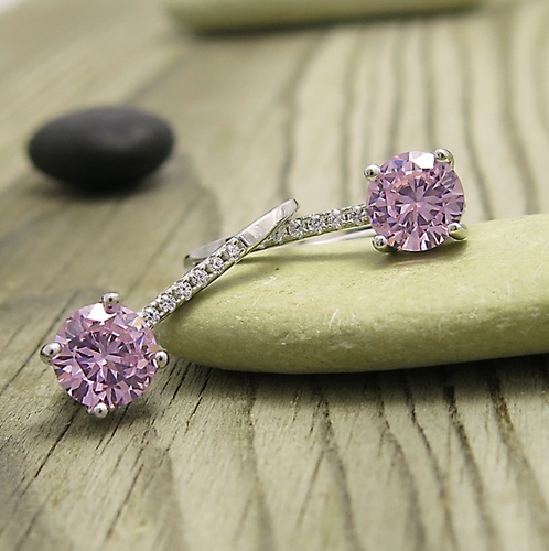 Růžové zirkony ~ stříbrné náušnice na patent Růžové zirkony ~ stříbrné náušnice na patent 1