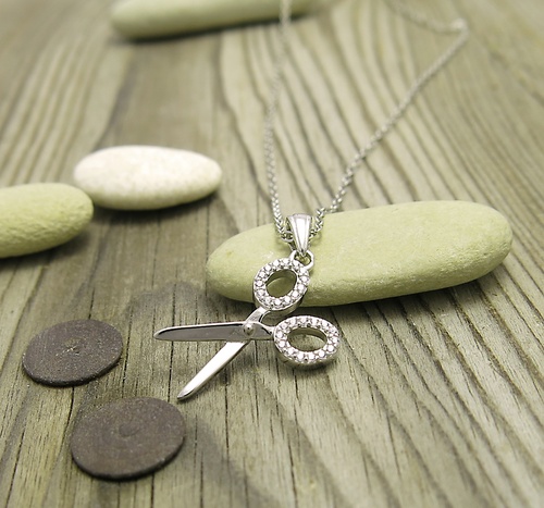 Nůžky ~ stříbrný náhrdelník se zirkony 1