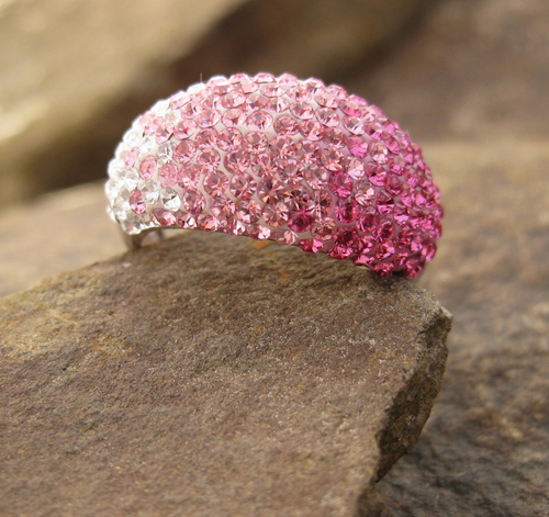 Stříbrný prsten s krystaly SWAROVSKI, růžový 1