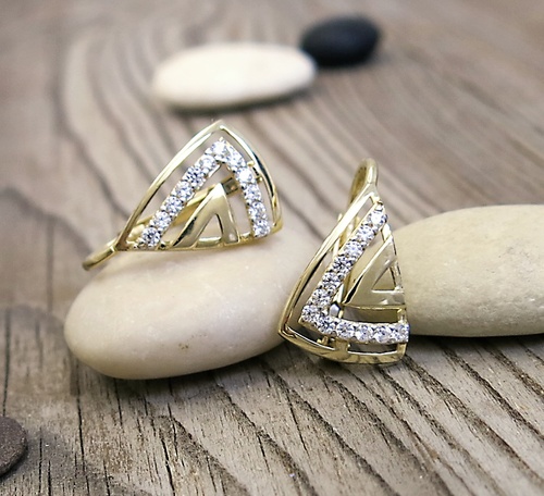 Zirkony a žluté zlato ~ náušnice na patent 1