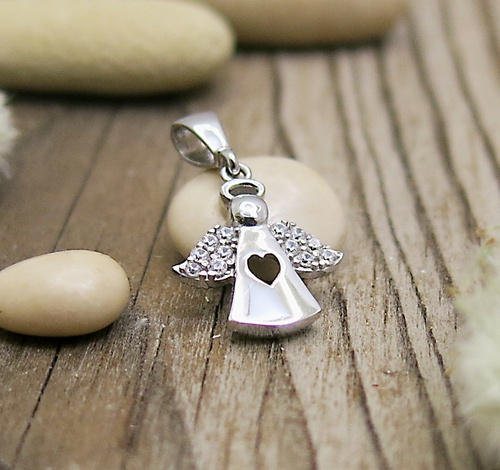 Přívěsek anděl se zirkony ~ bílé zlato  1